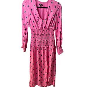 NEW AFRM Chic Pink With Polka Dots And Smocked Waist Midi Dress Size Small/P